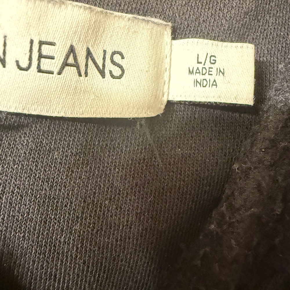 Calvin Klein Jeans Black Hoodie Pullover Sweatshirt Gold Metallic Logo Large - Picture 3 of 5